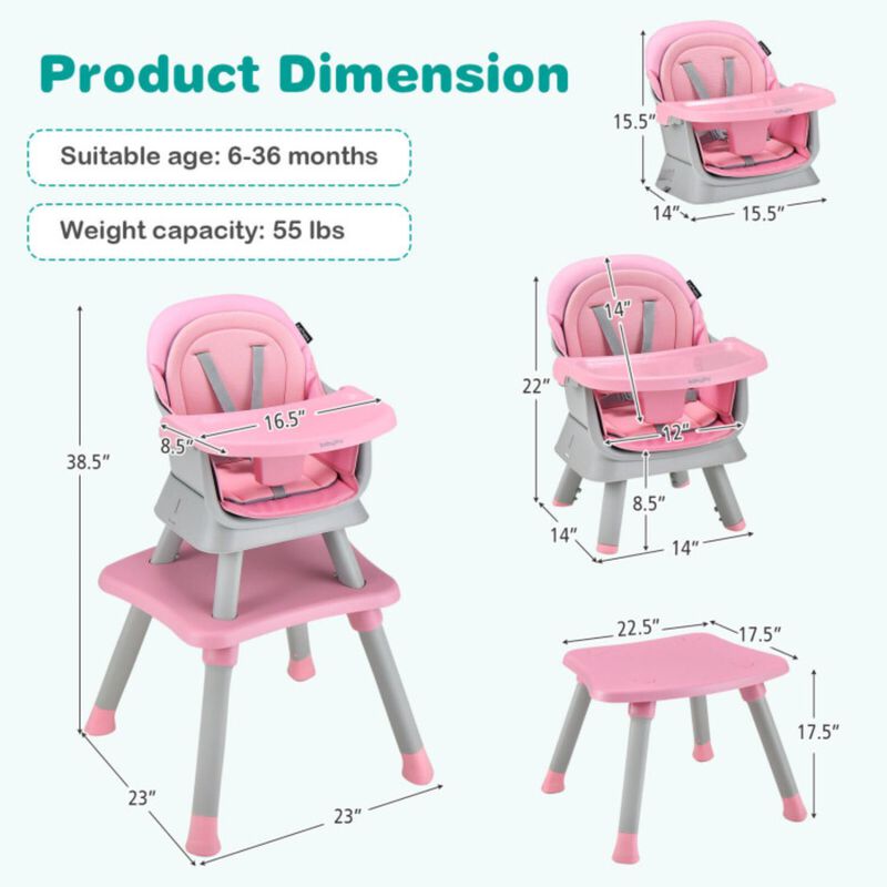Hivvago 6-in-1 Convertible Baby High Chair with Adjustable Removable Tray