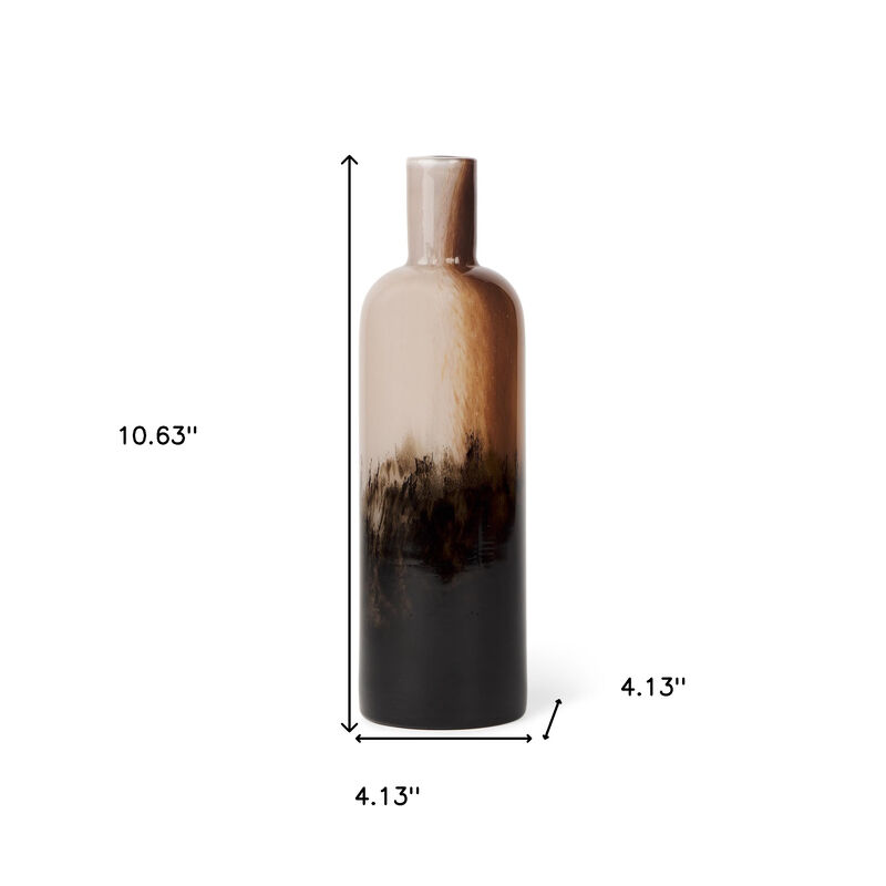 HomeRoots 11" Amber Cream And Dark Brown Abstract Glass Table Vase image number 2