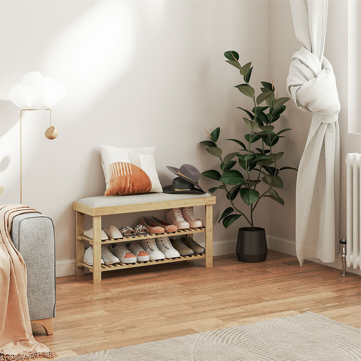 Compact Storage Bench &ndash; Modern Design with Open Shelves For Entryway