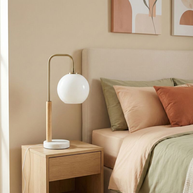 ELEMENT ACE Modern Nordic Globe Lampshade Table Lamp with Stable Base for Bedroom Bedside, Study Desk, Living Room, Office Decor & Warm Ambient Lighting image number 3