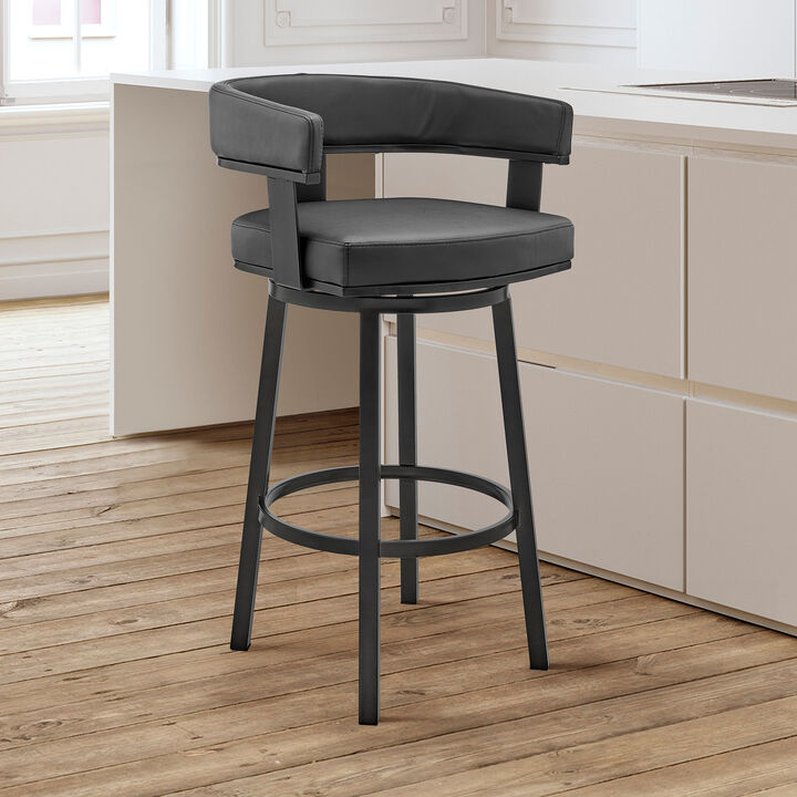 Lorin  Counter Height Swivel Bar Stool in Black Finish and Black Faux Leather