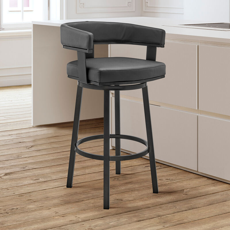 Lorin  Counter Height Swivel Bar Stool in Black Finish and Black Faux Leather