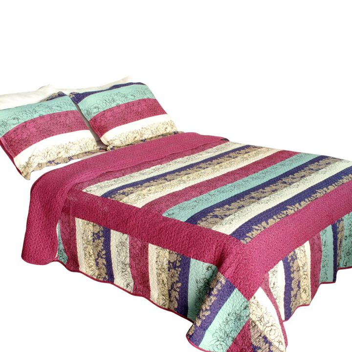 Cotton Queen Size 3PC Quilted Printed Quilt Set Secret Season Soft Bedding