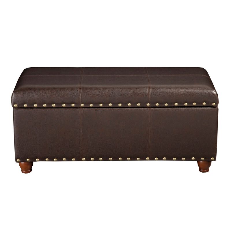 Leatherette Upholstered Wooden Storage Bench with Nail Head Trim Accent, Espresso Brown image number 0