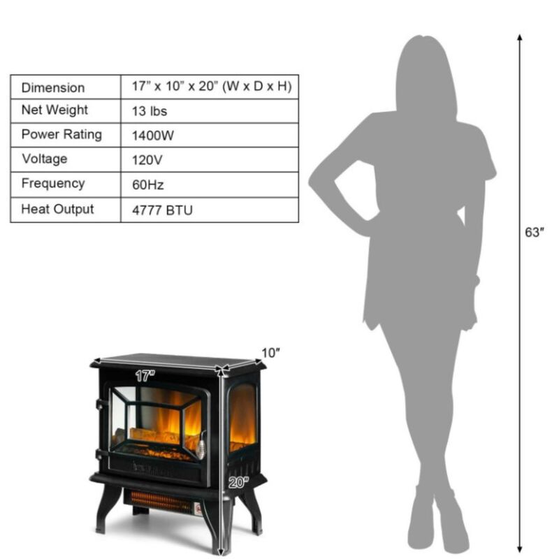 Hivvago Freestanding Fireplace Heater with Realistic Dancing Flame Effect-Black