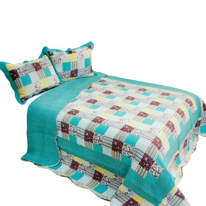 Lightweight 3-Piece Cotton Quilted Printed Quilt Set Queen Size Elegant Bedroom Bedding