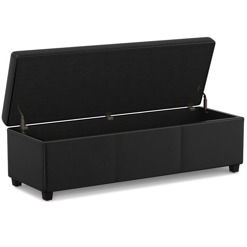 Avalon Extra Large Storage Ottoman Bench in Midnight Black Faux Leather