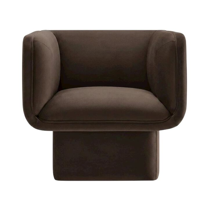 Performance Velvet Accent Chair with Padded Arms, Chocolate Brown