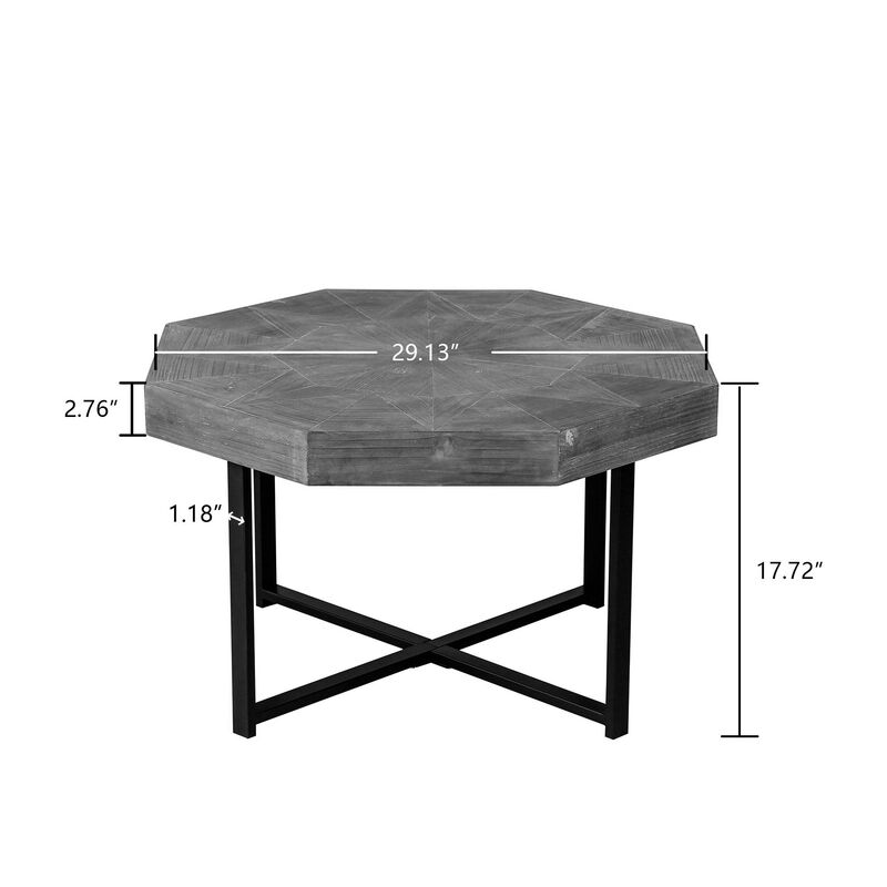 Clihome Wood Octagonal Vintage Patchwork Craft Farmhouse 30 Inch Wooden Table Top  Cross Metal Legs Coffee Table for Living Room image number 7