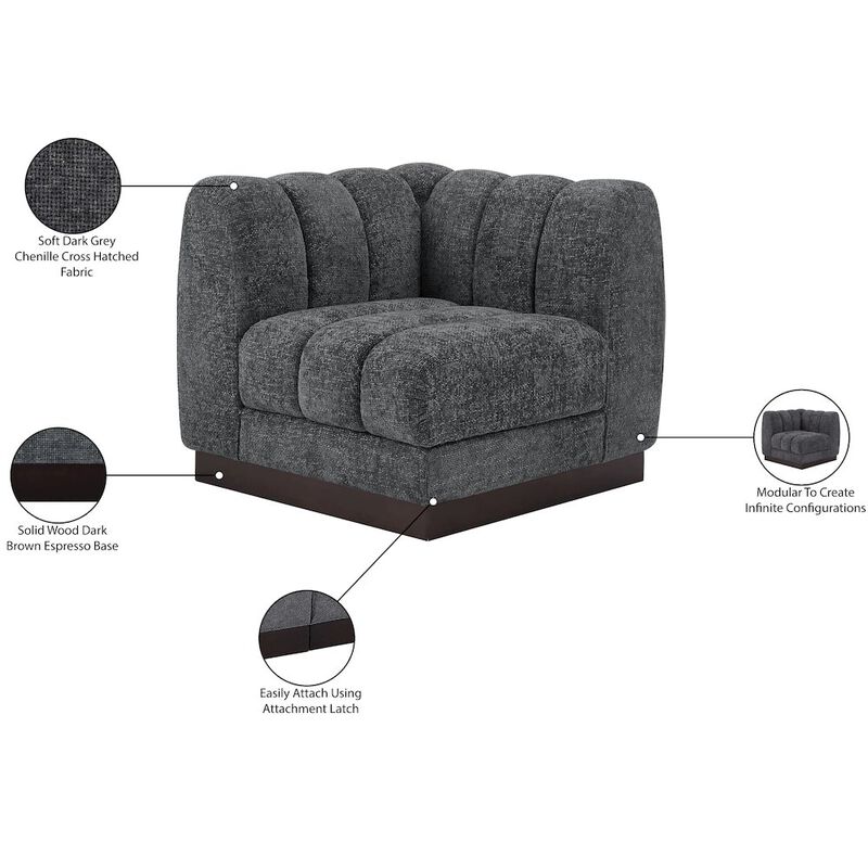 Meridian Furniture Quinn Grey Chenille Fabric Corner Chair