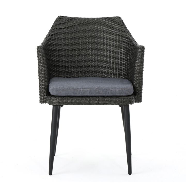 Kenny Outdoor Accent Chair Set of 2, Gray Polyester, PE Rattan, Iron - Benzara