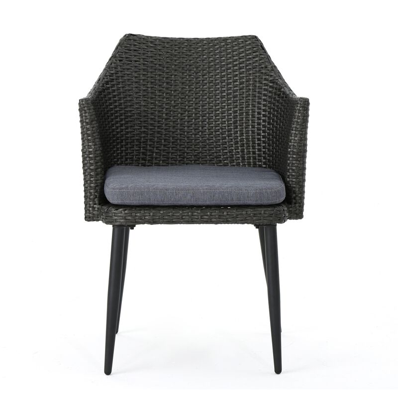 Kenny Outdoor Accent Chair Set of 2, Gray Polyester, PE Rattan, Iron - Benzara