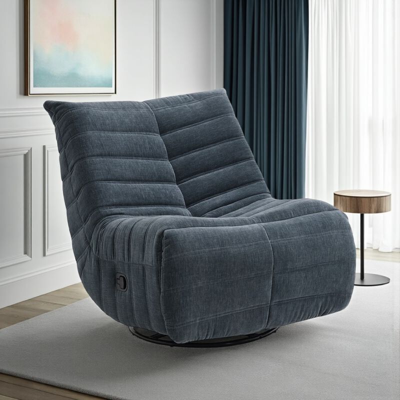 Taon Swivel Glider Manual Recliner Chair, Tufted Dark Gray Chenille - Benzara