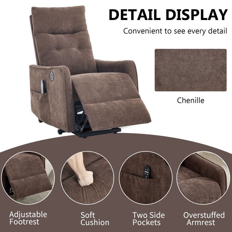 Chenille Power Lift Recliner Chair 155&deg; Recliner with Massage Heat & USB image number 7