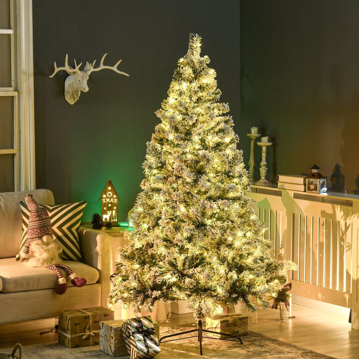 6ft Tall Prelit Artificial Christmas Tree Holiday Decor with 607 Snow Flocked Branches