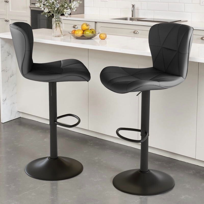 Faux Leather Swivel Bar Stools Set of 2, Adjustable Counter Height Kitchen Chairs, Iron Frame High Backrest 360&deg; Barstools for Kitchen Counter, Outdoor image number 3