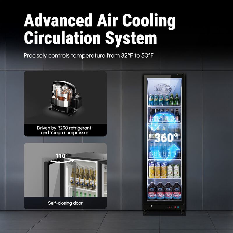 Commercial Display Beverage Refrigerator,12.36 CuFt, LED Lighting& Adjustable Shelves image number 5