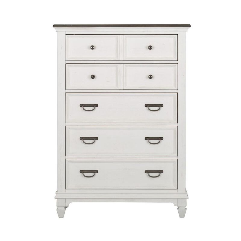 Liberty Furniture Allyson Park 5 Drawer Chest in Wirebrushed White w/ Charcoal Top image number 1