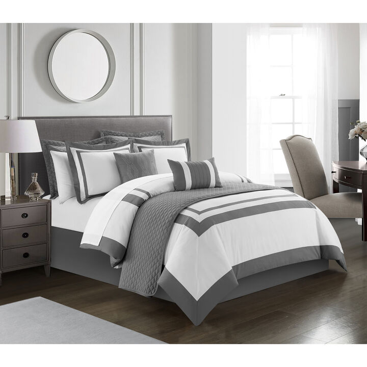 Chic Home Hortense Comforter And Quilt Set Hotel Collection Design Fish Scale Pattern Bedding Grey, King