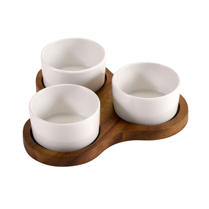 Triangular Serving Set with 3 White Ceramic Dishes