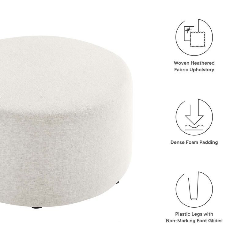 Callum Large 29" Round Woven Heathered Fabric Upholstered Ottoman image number 5