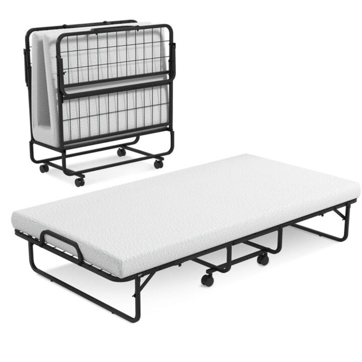 Hivvago Twin Size Metal Folding Bed with Memory Foam Mattress