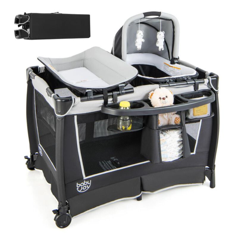 Hivvago 4-in-1 Convertible Portable Baby Play Yard with Toys and Music Player