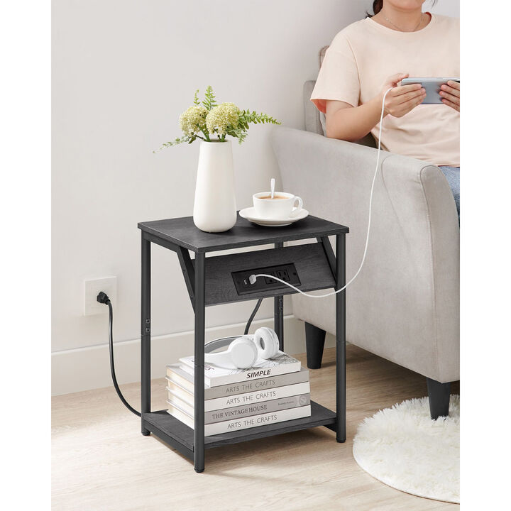 End Table Duo with Built-In Charger &ndash; Set of 2 Tables with USB Ports and AC Power Outlets for Living Spaces
