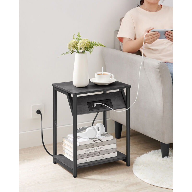 End Table Duo with Built-In Charger &ndash; Set of 2 Tables with USB Ports and AC Power Outlets for Living Spaces