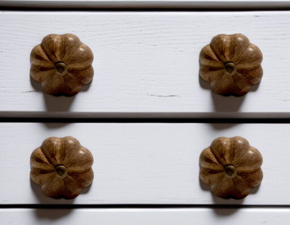 HomeRoots Set of Six Brown Floral Knob Wood Drawer Pull Knobs