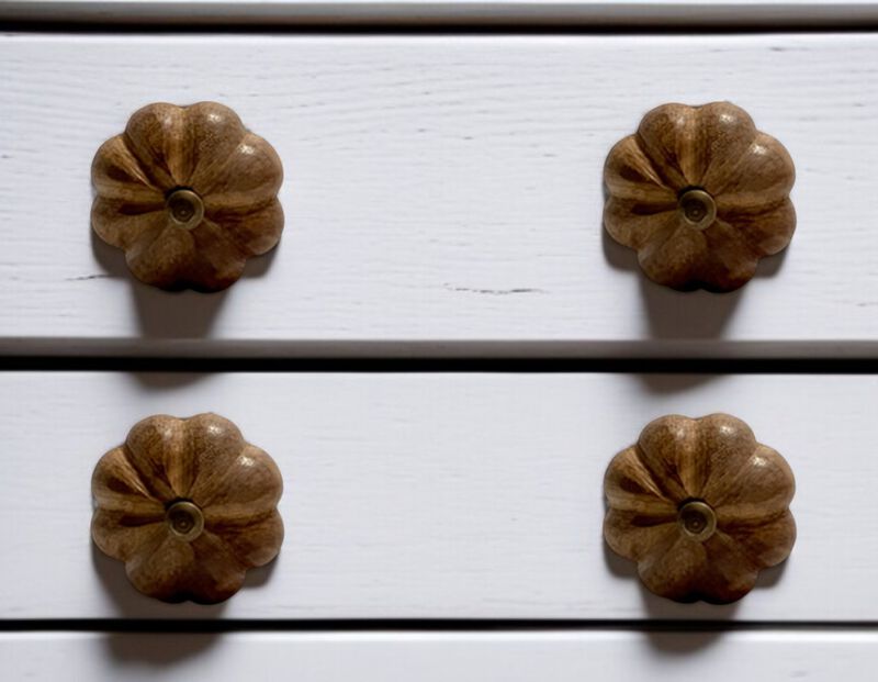 HomeRoots Set of Six Brown Floral Knob Wood Drawer Pull Knobs image number 1