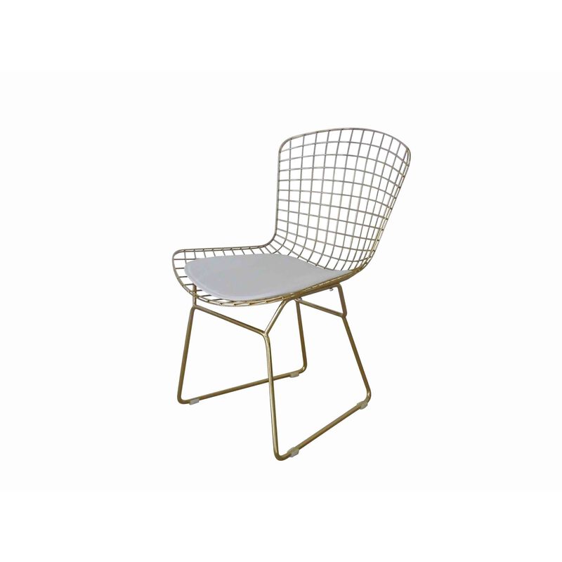 Hely 23 Inch Dining Chair Set of 2, 4 Cushions, Metal Cage Frame, Gold - Benzara