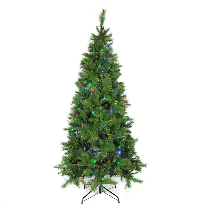 7' Pre-Lit Slim Mount Beacon Pine Artificial Christmas Tree - Multicolor LED Lights