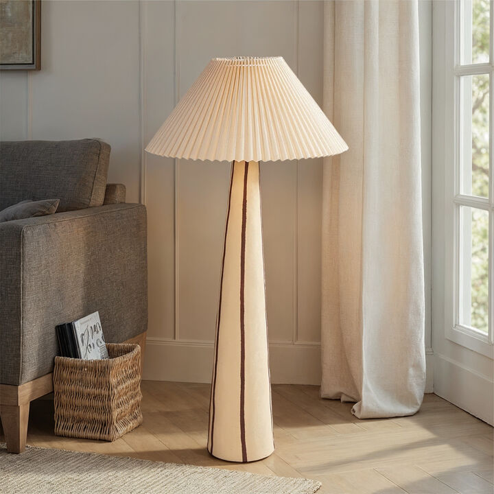 Stoneware Floor Lamp with Tapered Base and Pleated Shade