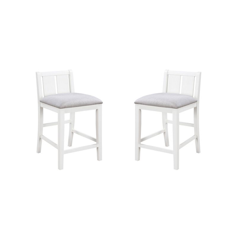 Ham 3 Piece Counter Height Compact Dining Table, Chair Set, White Wood - Benzara