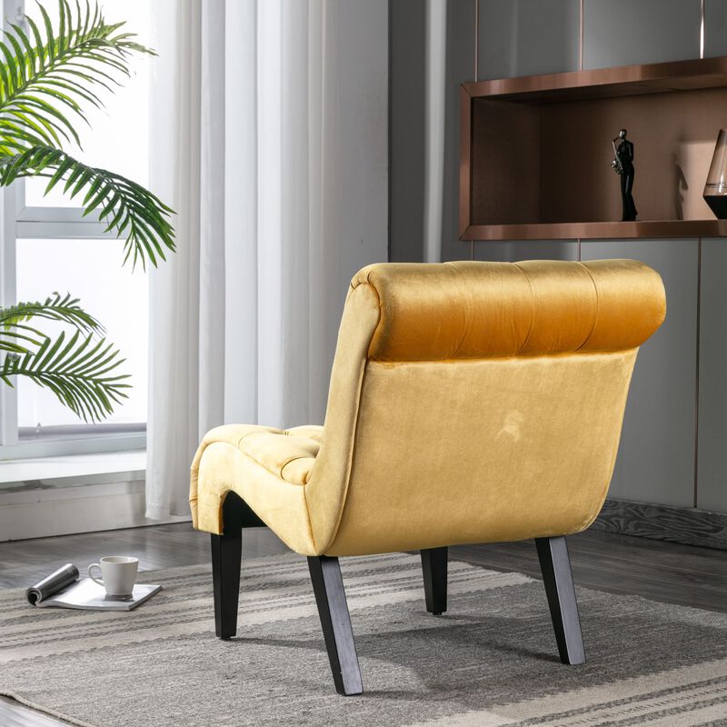 Modern Velvet Accent Chair, Armless Button Tufted Upholstered Barrel Chair with Wood Legs for Living Room, Bedroom, Office image number 4