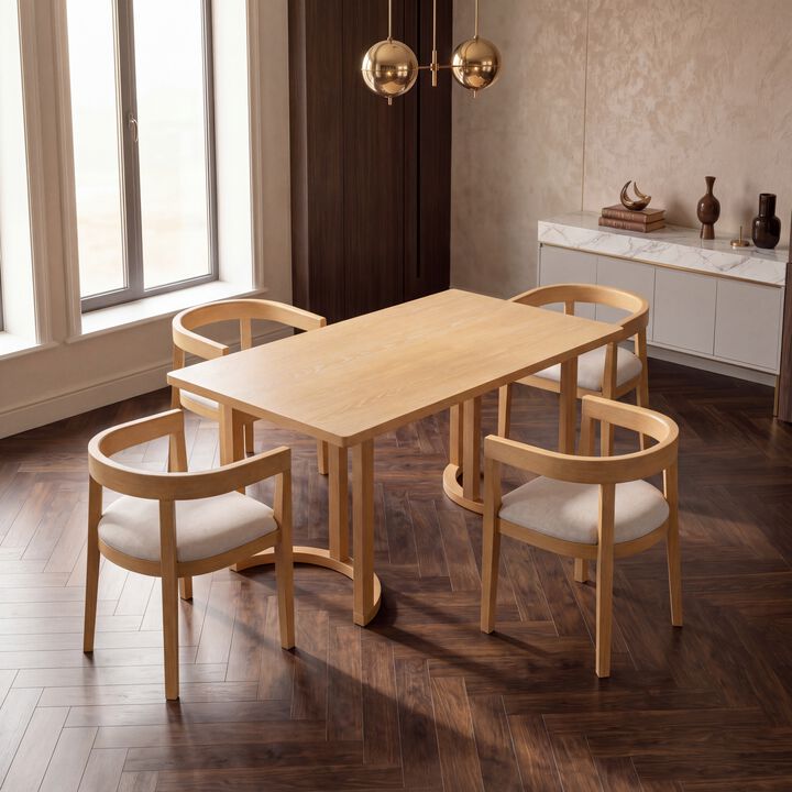 Whisen Set of 4 Curved Back Dining Chairs, Upholstered Solid Wood Frame Kitchen Chairs for Dining Room