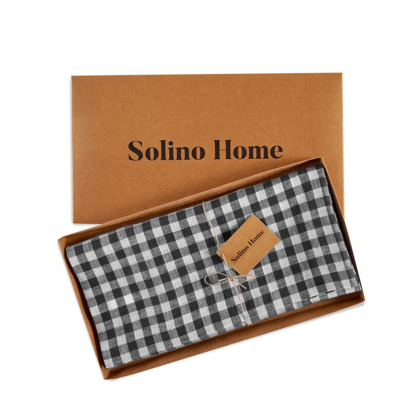 Christmas Linen Table Throw - Gingham Check, Solino Home