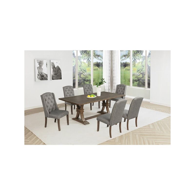 Best Quality Furniture 7 Piece Traditional Dining Set With Dark Grey Side Chairs