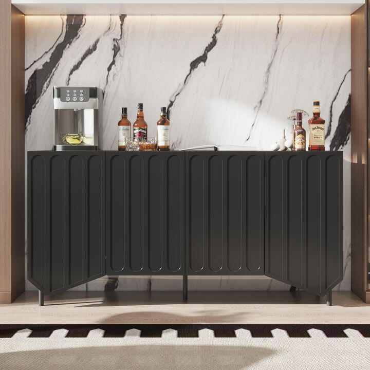 FUFU&GAGA Modern Black Sideboard with 4 Cabinet Doors, 2 Adjustable Shelves, and Tapered Legs (63" W x 31.5" H x 15.8" D), Black