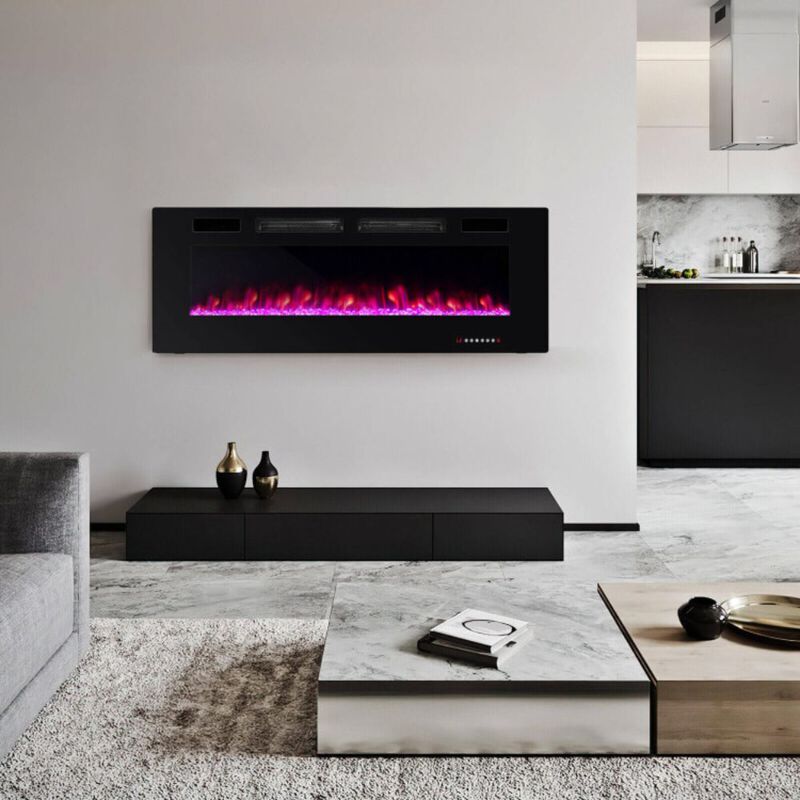 Ultra-Thin Electric Fireplace with Decorative Crystals