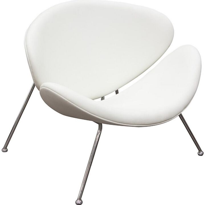 Modern Leatherette Upholstered Accent Chair with Angled Metal Legs, Set of Two, White and Silver-Benzara