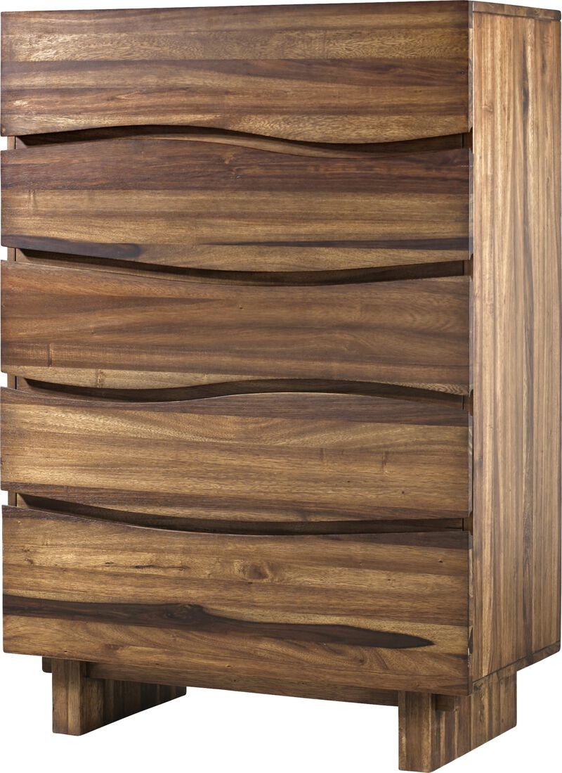 Ocean Five Drawer Solid Wood Chest in Natural Sengon