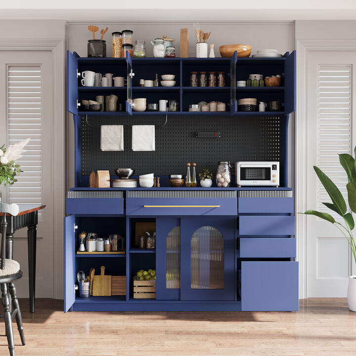 Merax Buffet with Hutch, 6 Drawers & 5 Cabinets &ndash; Adjustable Shelves, Glass Doors, Power Outlet