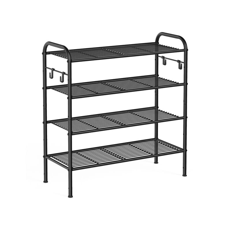 26.7" Wide 4-Tier Metal Shoe Rack with 4 Hooks