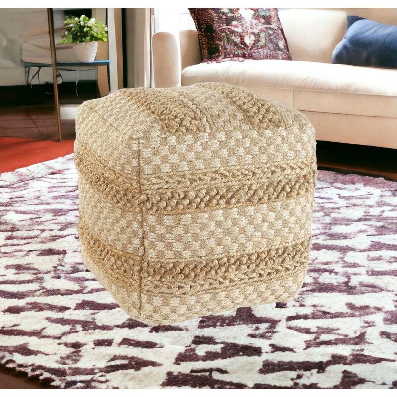 Hivvago 18 Inch Tan Striped Pouf Ottoman