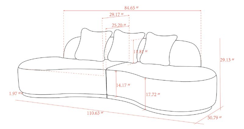 Pasargad Home Simona Upholstered Sofa with 3 Pillows