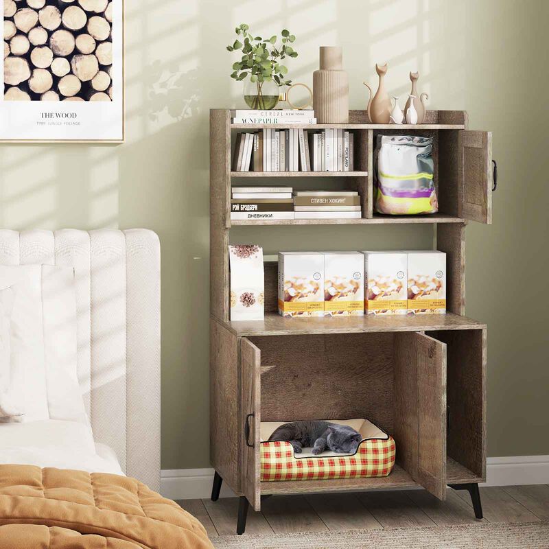 2-in-1 Cat Litter Enclosure with Storage Shelves &ndash; Hidden Cabinet for Large Litter Boxes image number 1
