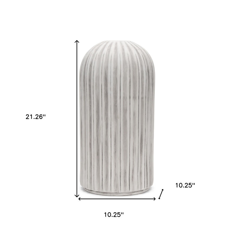 HomeRoots 21" Gray And White Striped Ceramic Cylinder Floor Vase image number 3
