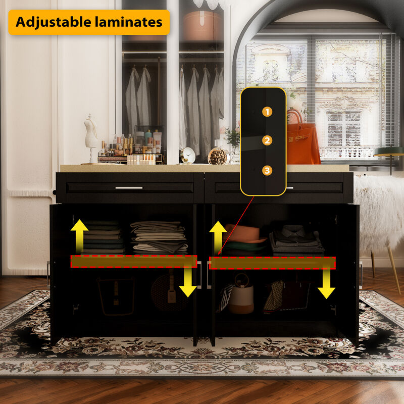 FUFU&GAGA Dresser with Storage & Drawers, MDF Construction with Stone-like Finish (61" W x 37.4" H x 29.1" D)Stone Pattern Top